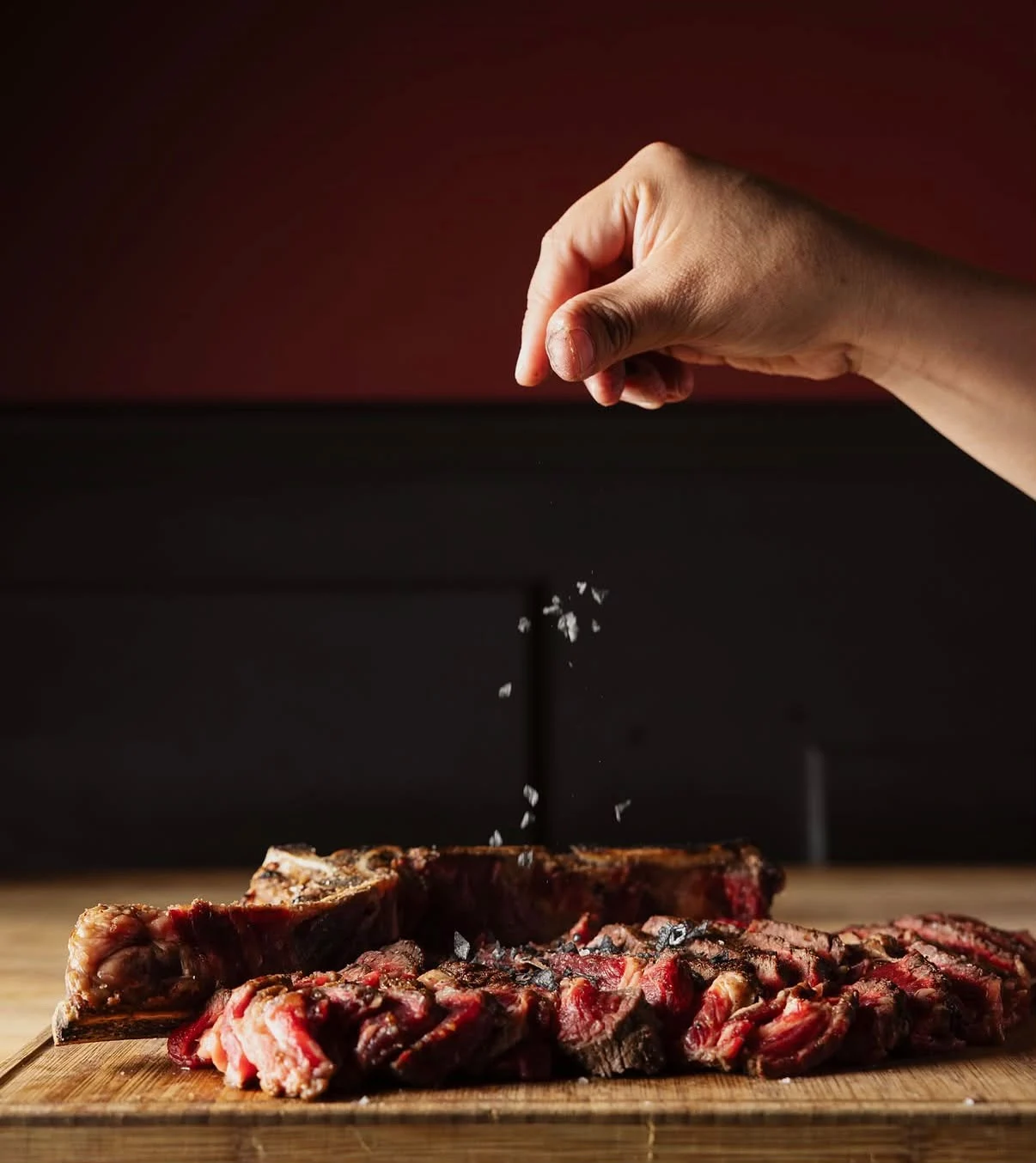 Hand-carved premium rib steak finished with salt